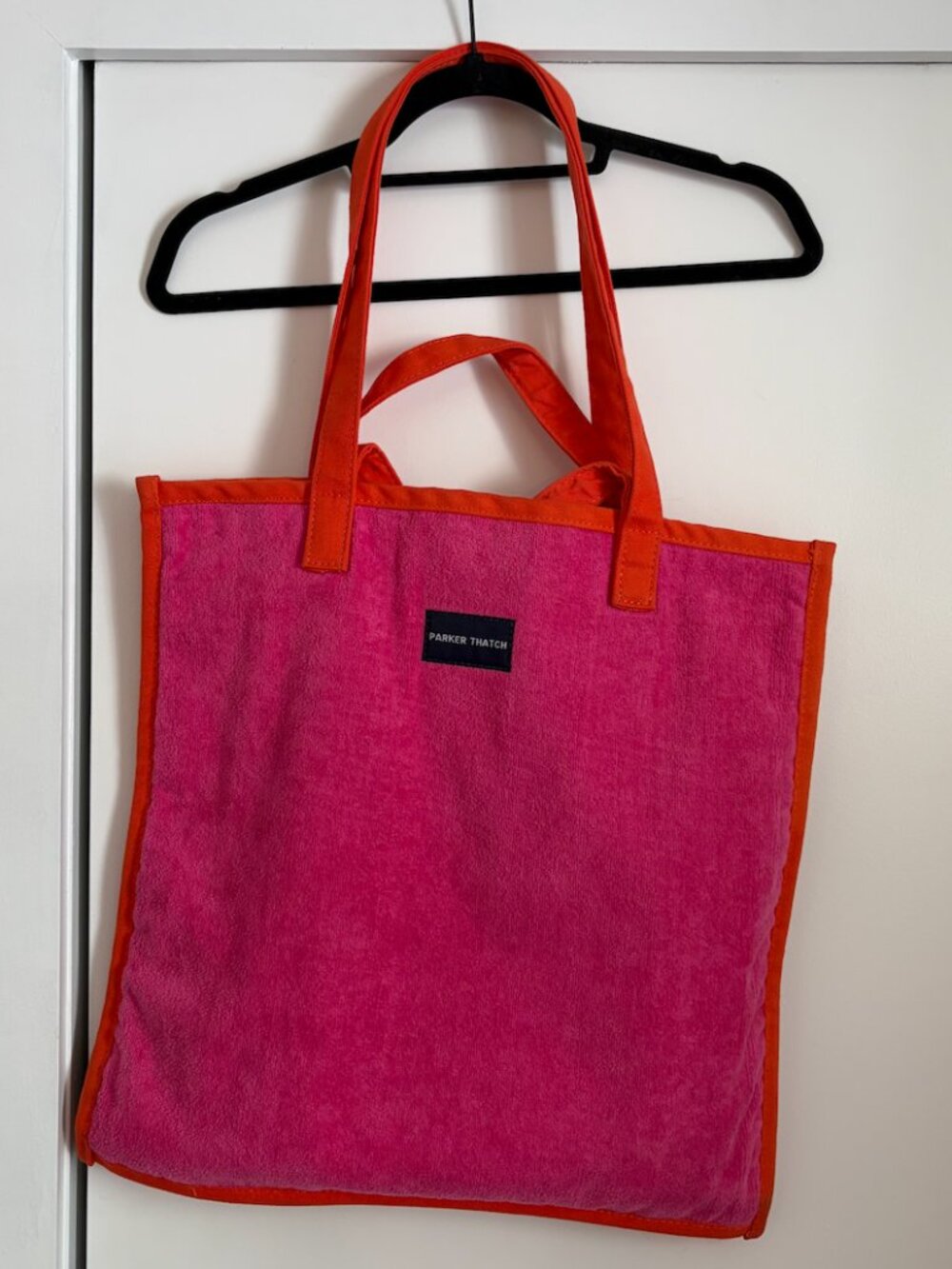 Parker Thatch Terry Cloth Beach Tote - Hot Pink & Orange